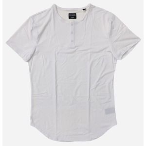 Cuts Clothing Men's Elongated Hem Henley 4 Way Stretch Tee T-Shirt - White